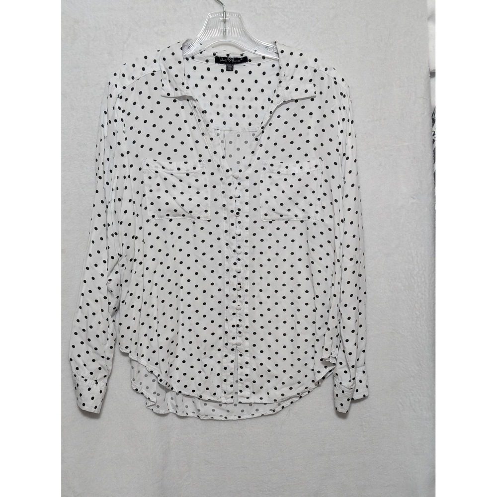 Velvet Heart Womens XL Polka Dot Button Down Blouse White Black Long Sleeve Top - Picture 1 of 6